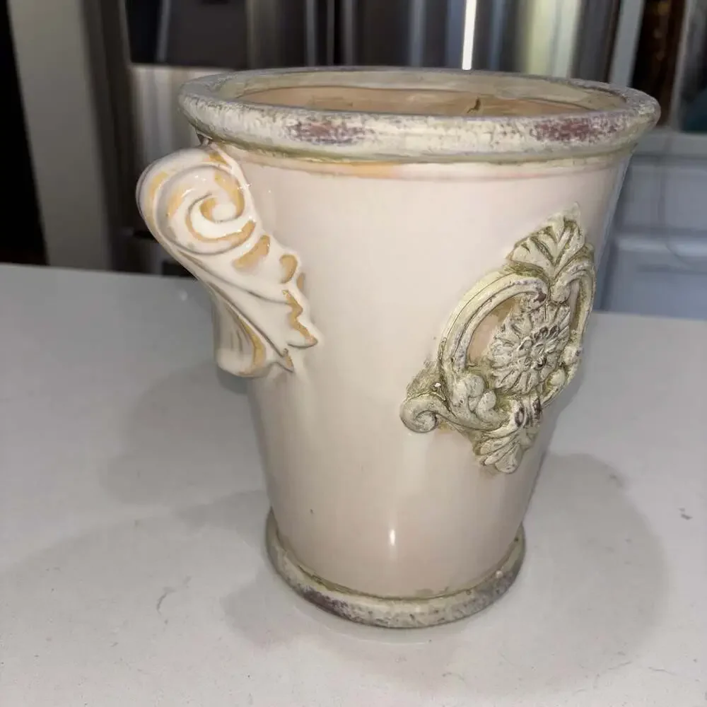 Vintage Italian Style Ceramic Planter Shabby Chic Tuscan Urn Vase with Handles